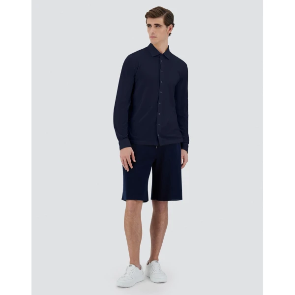 Herno Jersey Crepe Polo Shirt in Navy Blue | Men's T-Shirts and Polos | Coveti