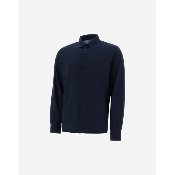 Herno Jersey Crepe Polo Shirt in Navy Blue | Men's T-Shirts and Polos | Coveti
