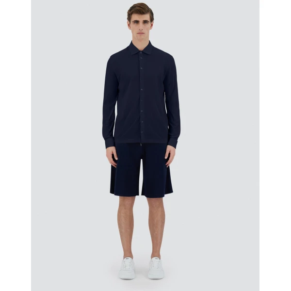 Herno Jersey Crepe Polo Shirt in Navy Blue | Men's T-Shirts and Polos | Coveti