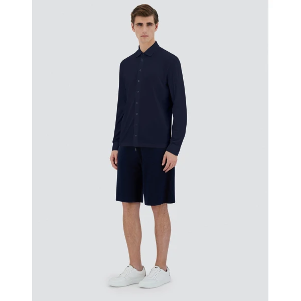 Herno Jersey Crepe Polo Shirt in Navy Blue | Men's T-Shirts and Polos | Coveti