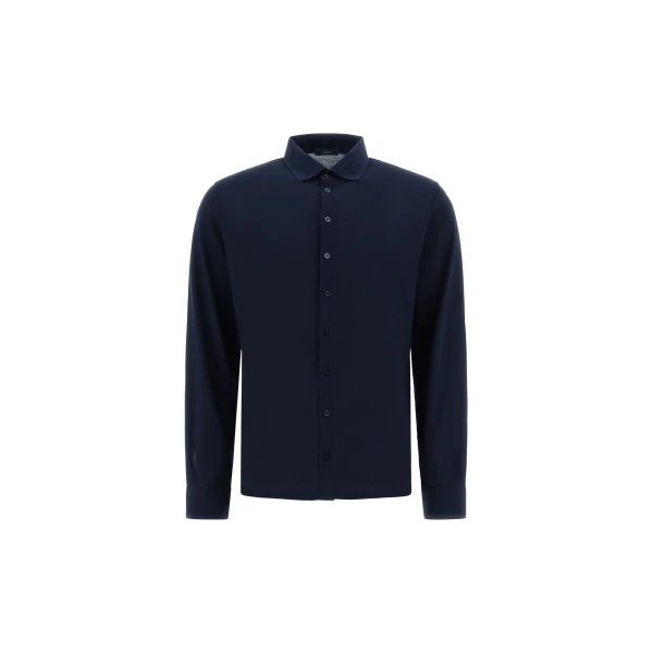 Herno Jersey Crepe Polo Shirt in Navy Blue | Men's T-Shirts and Polos | Coveti