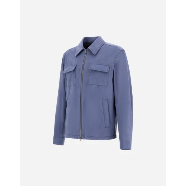 Herno Light Blue Resort Overshirt in Suede-Effect Microfibre | Men's Jackets | Coveti