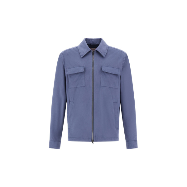 Herno Light Blue Resort Overshirt in Suede-Effect Microfibre | Men's Jackets | Coveti