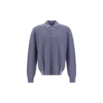 Herno Light Blue Resort Polo Shirt in Woven Stitch Wool Knit | Men's T-Shirts and Polos | Coveti