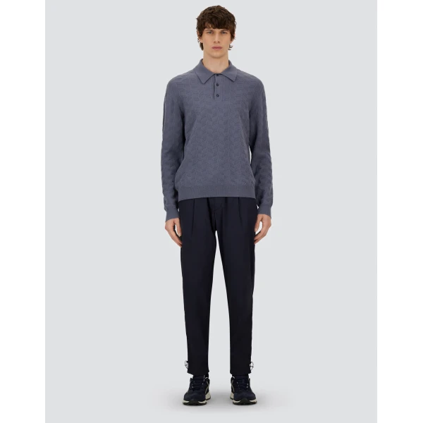 Herno Light Blue Resort Polo Shirt in Woven Stitch Wool Knit | Men's T-Shirts and Polos | Coveti