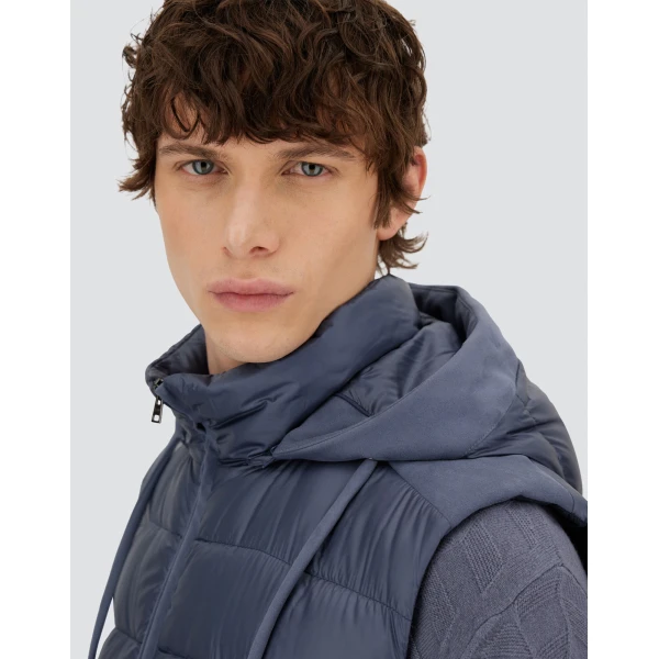 Herno Light Blue Resort Vest in Ultralight Nylon and Suede-Effect Microfibre | Men's Jackets | Coveti