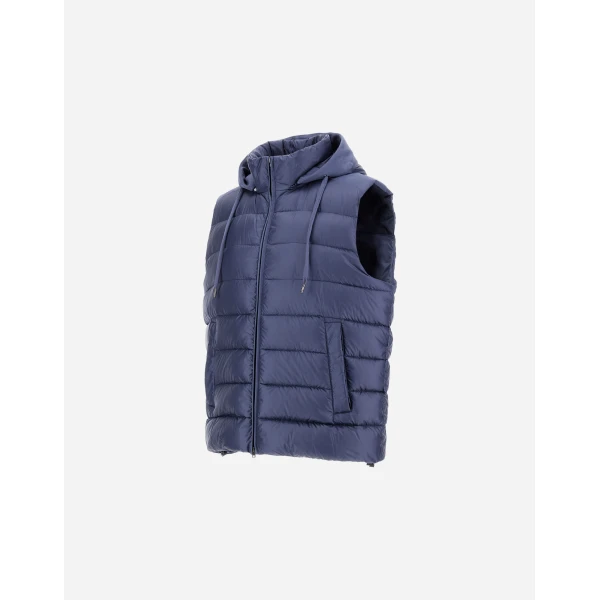 Herno Light Blue Resort Vest in Ultralight Nylon and Suede-Effect Microfibre | Men's Jackets | Coveti