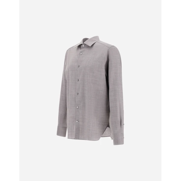 Herno Light Grey Shirt in Lightweight Stretch Wool Fabric | Men's Shirts | Coveti