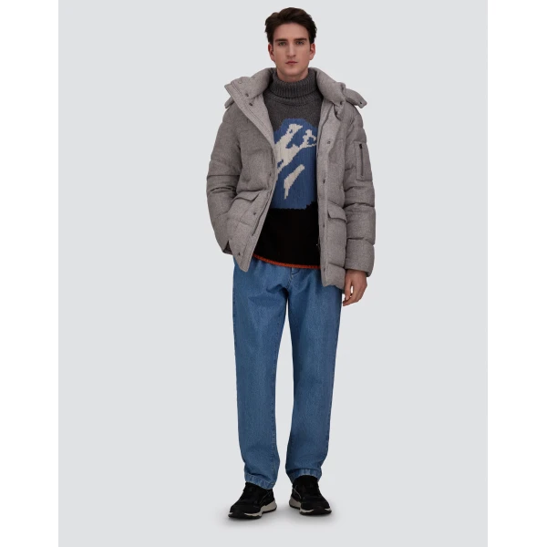 Herno Light Grey Short Parka in Cashmere and Silk | Men's Coats | Coveti
