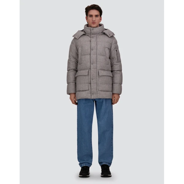 Herno Light Grey Short Parka in Cashmere and Silk | Men's Coats | Coveti