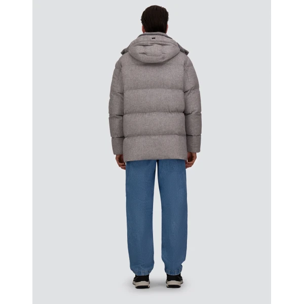 Herno Light Grey Short Parka in Cashmere and Silk | Men's Coats | Coveti