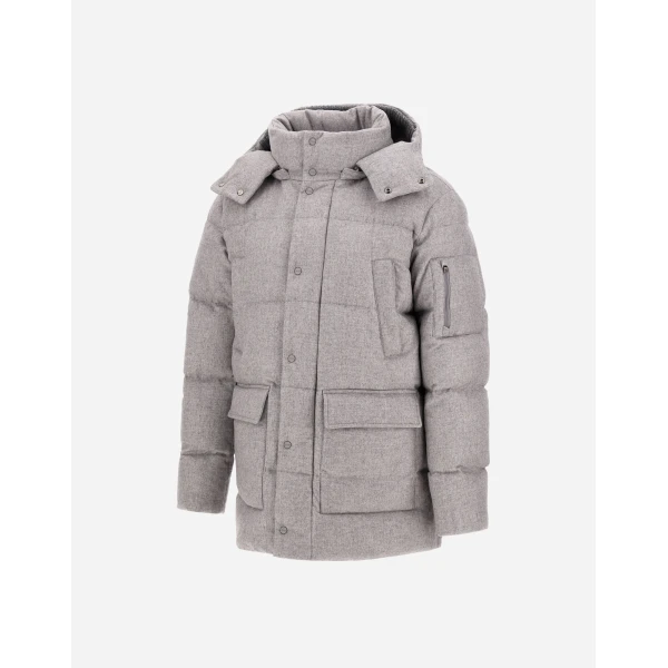 Herno Light Grey Short Parka in Cashmere and Silk | Men's Coats | Coveti