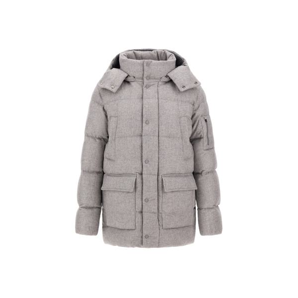 Herno Light Grey Short Parka in Cashmere and Silk | Men's Coats | Coveti