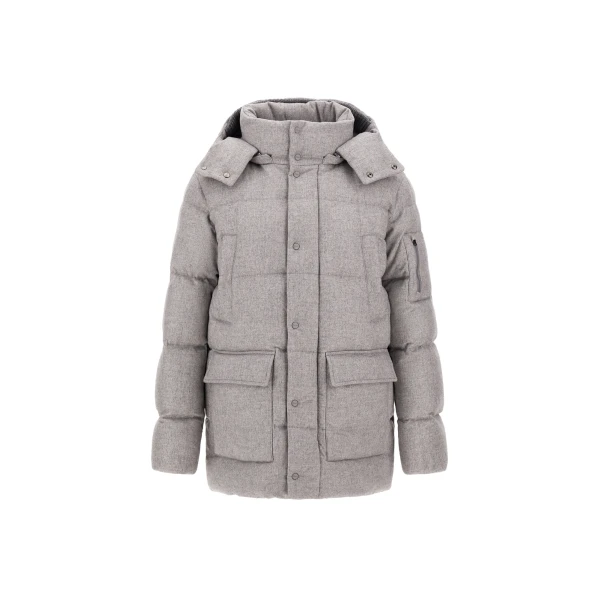 Herno Light Grey Short Parka in Cashmere and Silk | Men's Coats | Coveti
