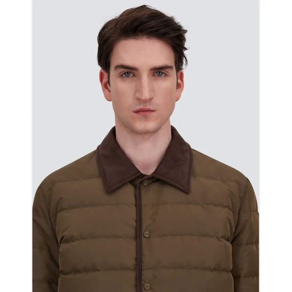 Herno Light Military Shacket in Iridescent Nylon and Suede Effect | Men's Jackets | Coveti