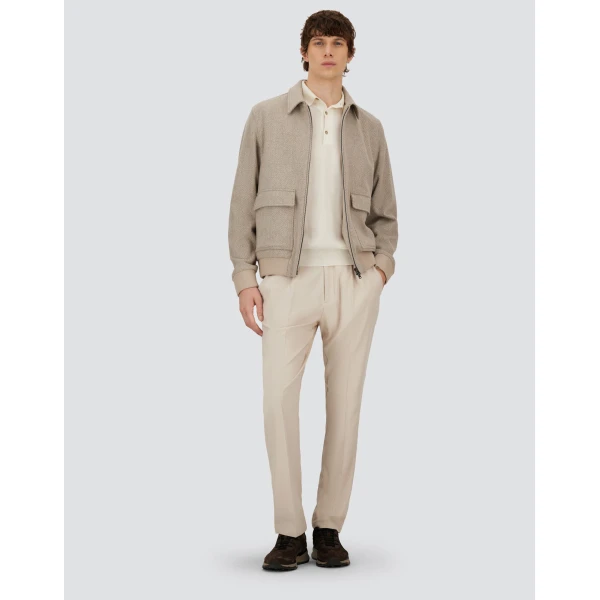 Herno Light Taupe Resort Bomber Jacket in Wool and Cashmere Woven Fabric | Men's Jackets | Coveti