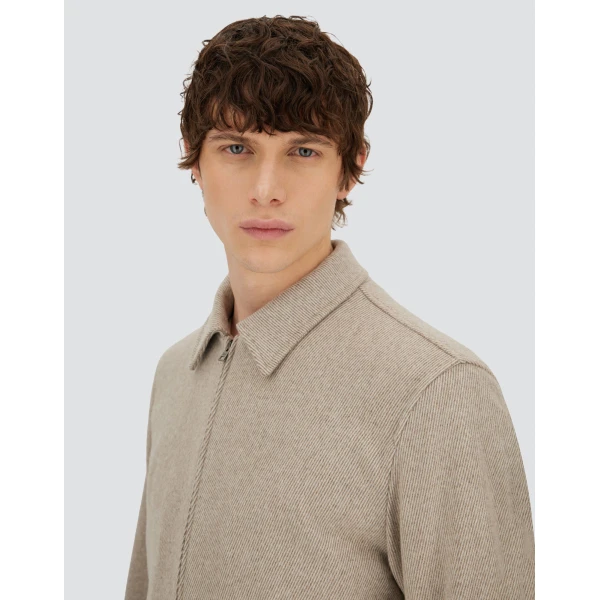 Herno Light Taupe Resort Bomber Jacket in Wool and Cashmere Woven Fabric | Men's Jackets | Coveti