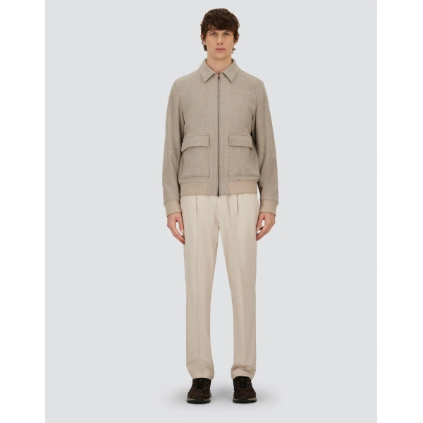 Herno Light Taupe Resort Bomber Jacket in Wool and Cashmere Woven Fabric | Men's Jackets | Coveti