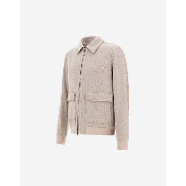Herno Light Taupe Resort Bomber Jacket in Wool and Cashmere Woven Fabric | Men's Jackets | Coveti