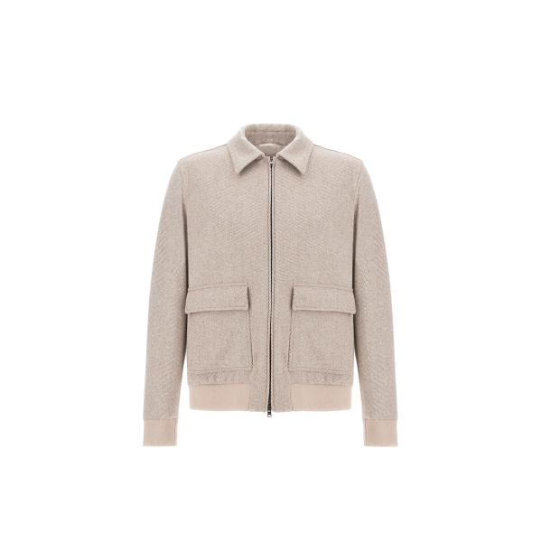 Herno Light Taupe Resort Bomber Jacket in Wool and Cashmere Woven Fabric | Men's Jackets | Coveti