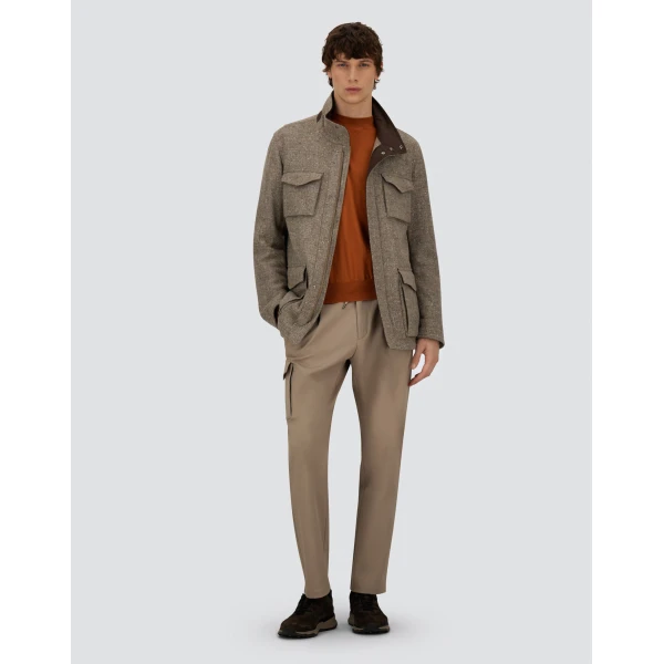 Herno Light Taupe Resort Field Jacket in Bouclé Wool Fabric and Suede-Effect Microfibre | Men's Jackets | Coveti