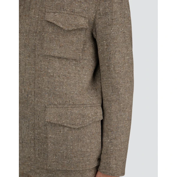 Herno Light Taupe Resort Field Jacket in Bouclé Wool Fabric and Suede-Effect Microfibre | Men's Jackets | Coveti