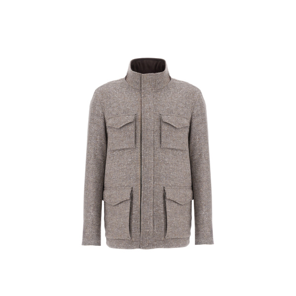 Herno Light Taupe Resort Field Jacket in Bouclé Wool Fabric and Suede-Effect Microfibre | Men's Jackets | Coveti