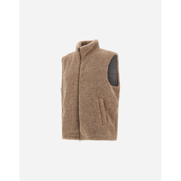 Herno Light Taupe Resort Vest in Cashmere-Feel Flannel | Men's Jackets | Coveti