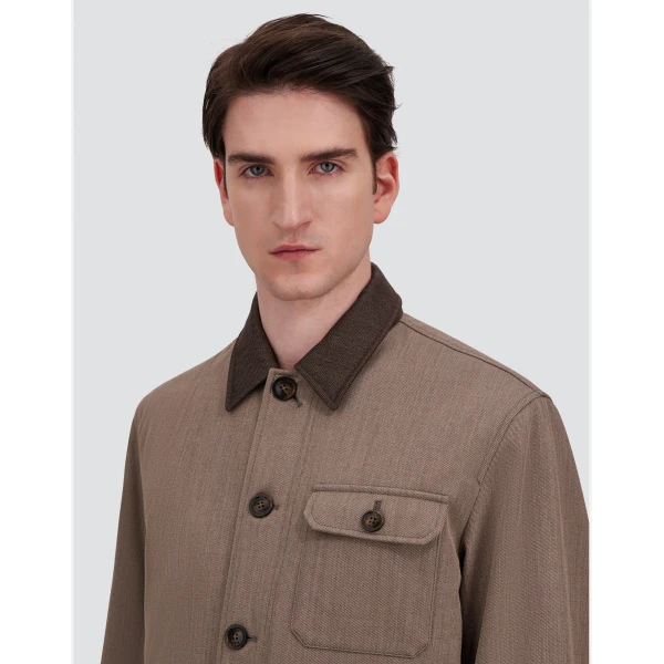 Herno Light Taupe Shacket in Fine Wool | Men's Jackets | Coveti