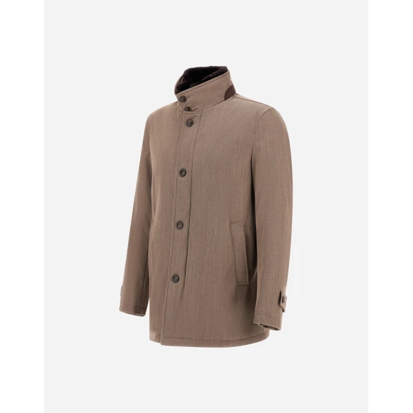 Herno Light Taupe Short Coat in Fine Wool | Men's Coats | Coveti