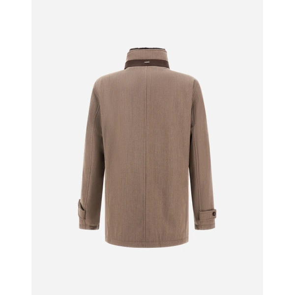 Herno Light Taupe Short Coat in Fine Wool | Men's Coats | Coveti