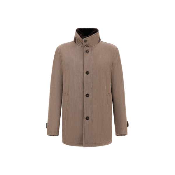 Herno Light Taupe Short Coat in Fine Wool | Men's Coats | Coveti