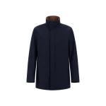 Herno Mélange Twill and Suede Effect Coat in Navy Blue | Men's Coats | Coveti