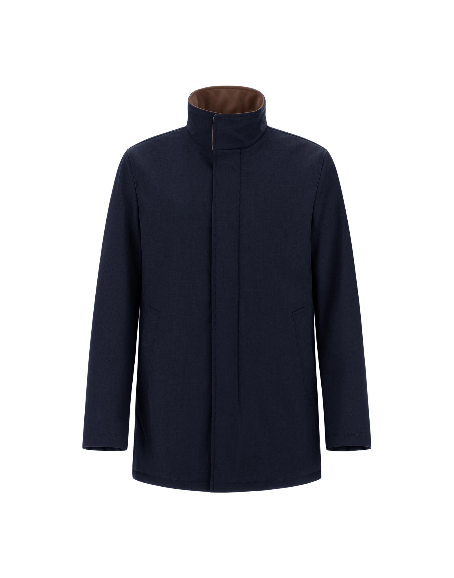Herno Mélange Twill and Suede Effect Coat in Navy Blue Herno Mélange Twill and Suede Effect Coat in Navy Blue | Men's Coats | Coveti