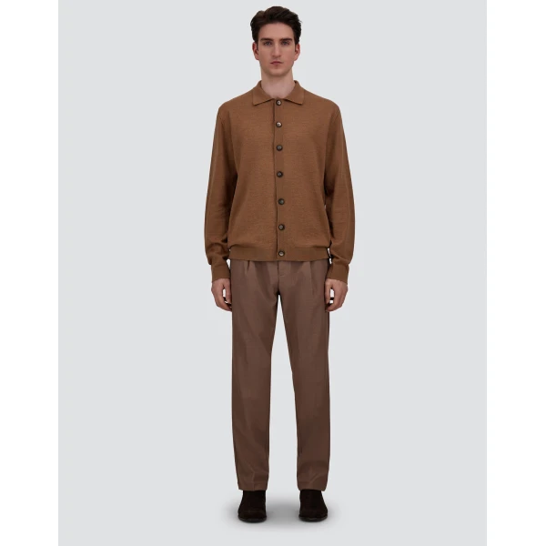 Herno Merino Wool Cardigan in Camel | Men's Knitwear | Coveti