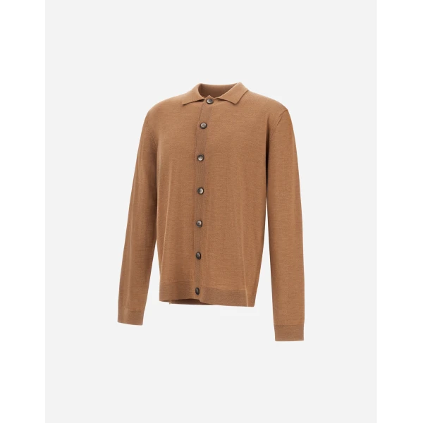 Herno Merino Wool Cardigan in Camel | Men's Knitwear | Coveti