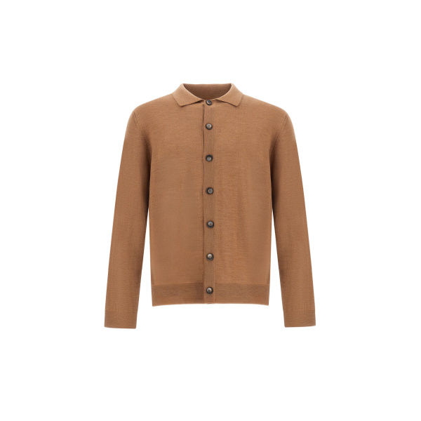 Herno Merino Wool Cardigan in Camel | Men's Knitwear | Coveti