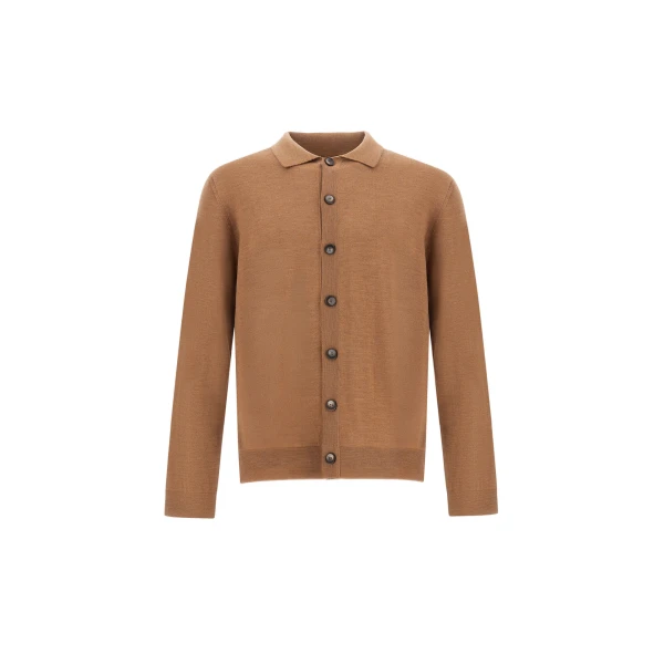Herno Merino Wool Cardigan in Camel | Men's Knitwear | Coveti