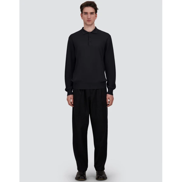 Herno Merino Wool Polo Shirt in Black | Men's T-Shirts and Polos | Coveti
