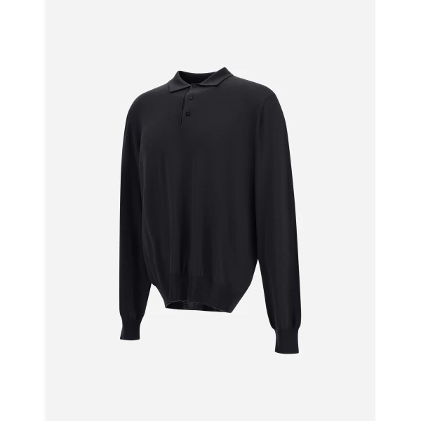 Herno Merino Wool Polo Shirt in Black | Men's T-Shirts and Polos | Coveti