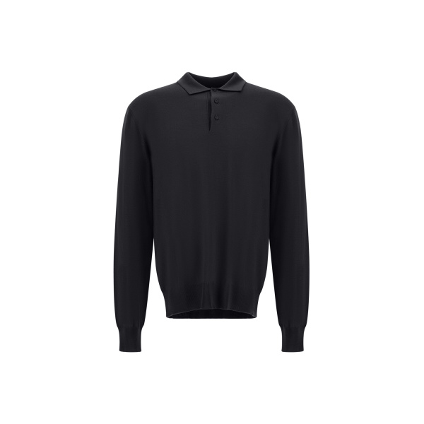 Herno Merino Wool Polo Shirt in Black | Men's T-Shirts and Polos | Coveti