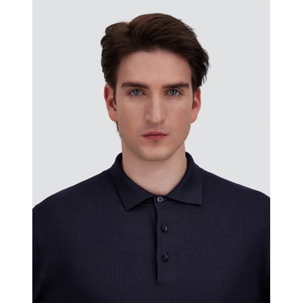 Herno Merino Wool Polo Shirt in Dark Blue | Men's T-Shirts and Polos | Coveti