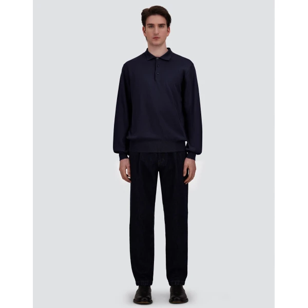 Herno Merino Wool Polo Shirt in Dark Blue | Men's T-Shirts and Polos | Coveti