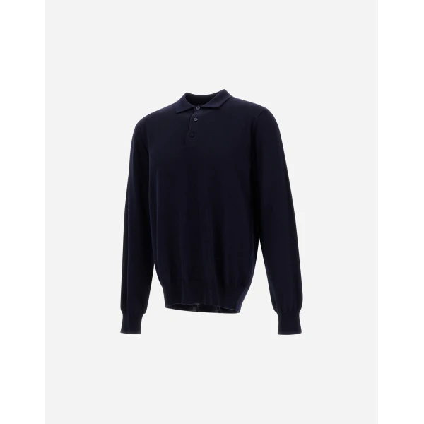 Herno Merino Wool Polo Shirt in Dark Blue | Men's T-Shirts and Polos | Coveti
