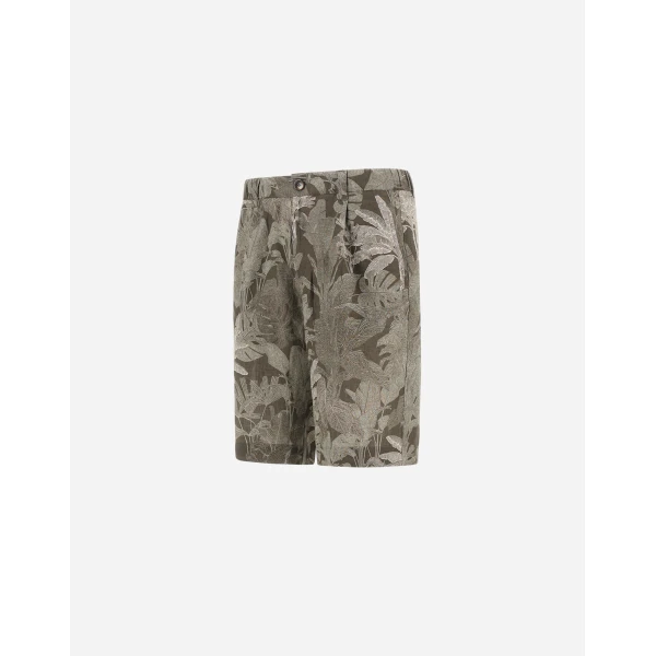 Herno Military and Sage Cargo Shorts in Fade-Effect Linen with Tropical Print | Men's Trousers | Coveti