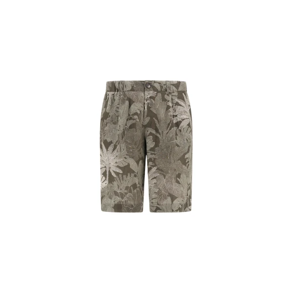 Herno Military and Sage Cargo Shorts in Fade-Effect Linen with Tropical Print | Men's Trousers | Coveti