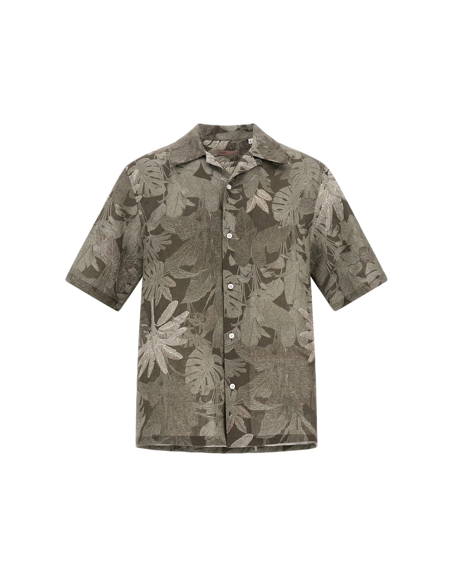 Herno Military and Sage Resort Shirt in Linen with Tropical Print Herno Military and Sage Resort Shirt in Linen with Tropical Print | Men's Shirts | Coveti