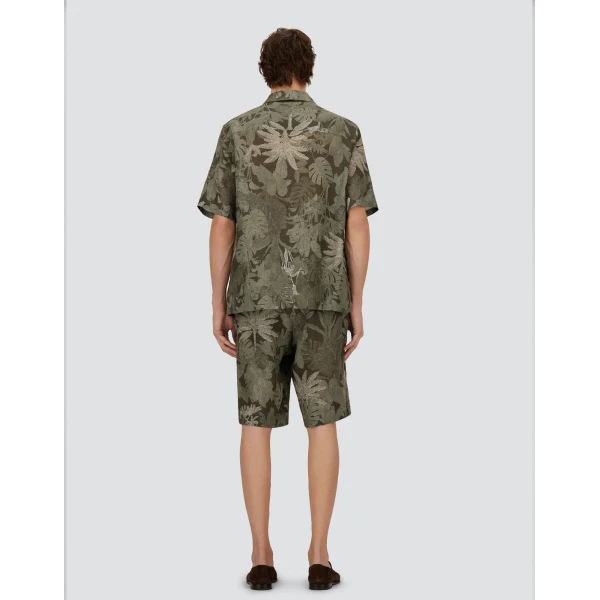 Herno Military and Sage Resort Shirt in Linen with Tropical Print | Men's Shirts | Coveti