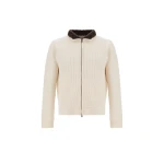 Herno Milk White Resort Cardigan in Stocking-Stitch Pure Wool | Men's Knitwear | Coveti