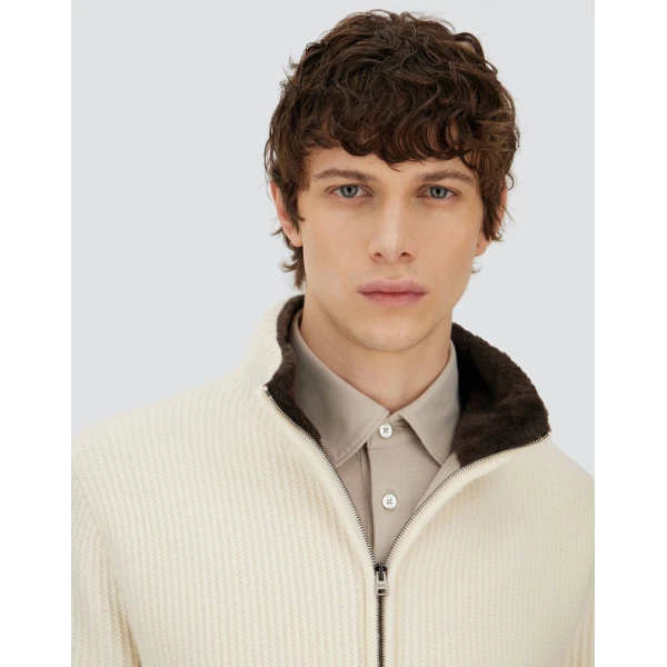 Herno Milk White Resort Cardigan in Stocking-Stitch Pure Wool | Men's Knitwear | Coveti